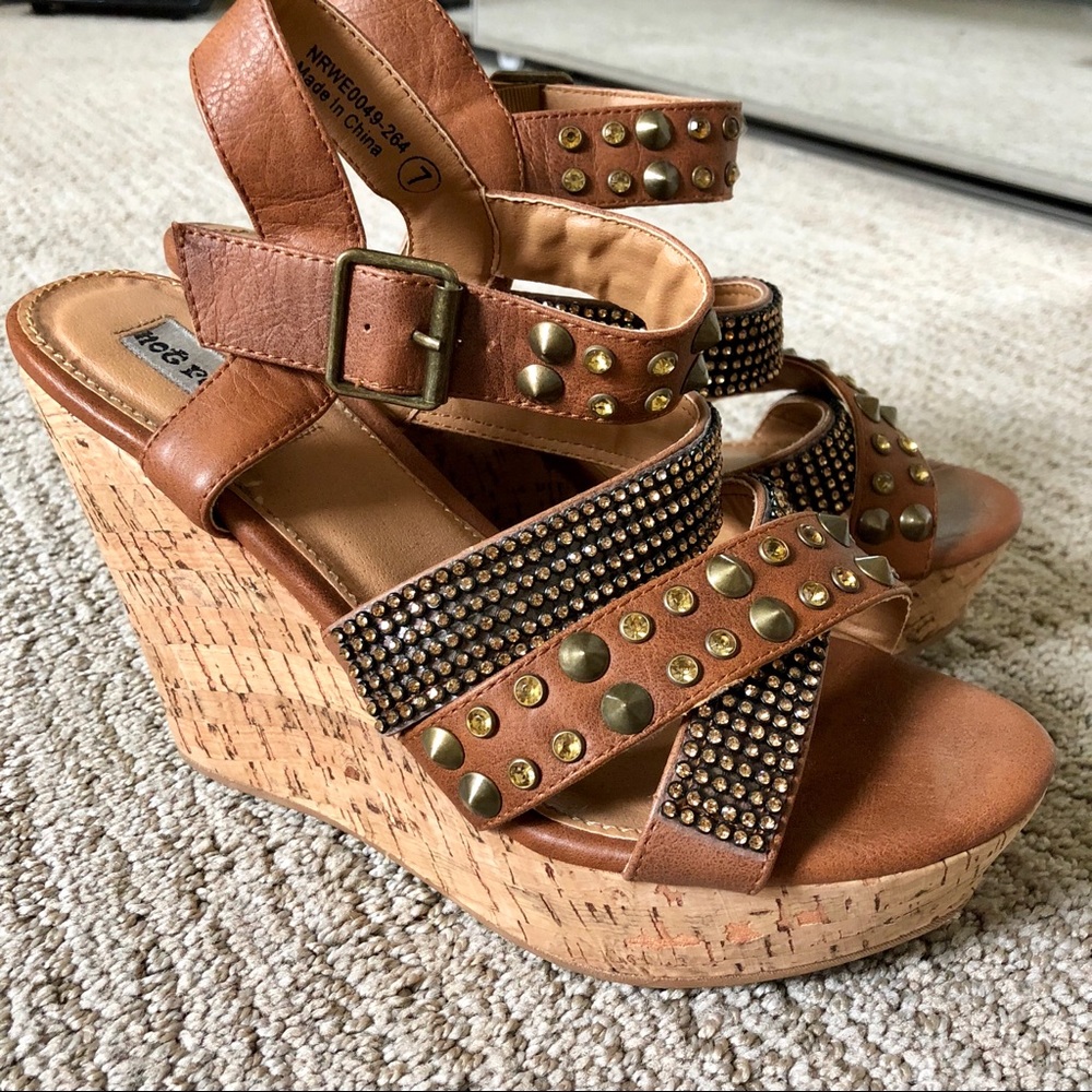 Not Rated Studded Wedges Chestnut size 7